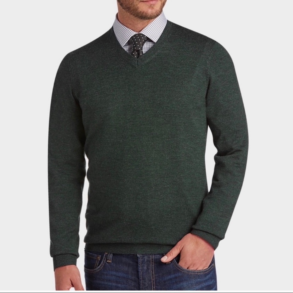 346 Brooks Brothers Pine Green V-Neck Wool Sweater - Picture 1 of 8
